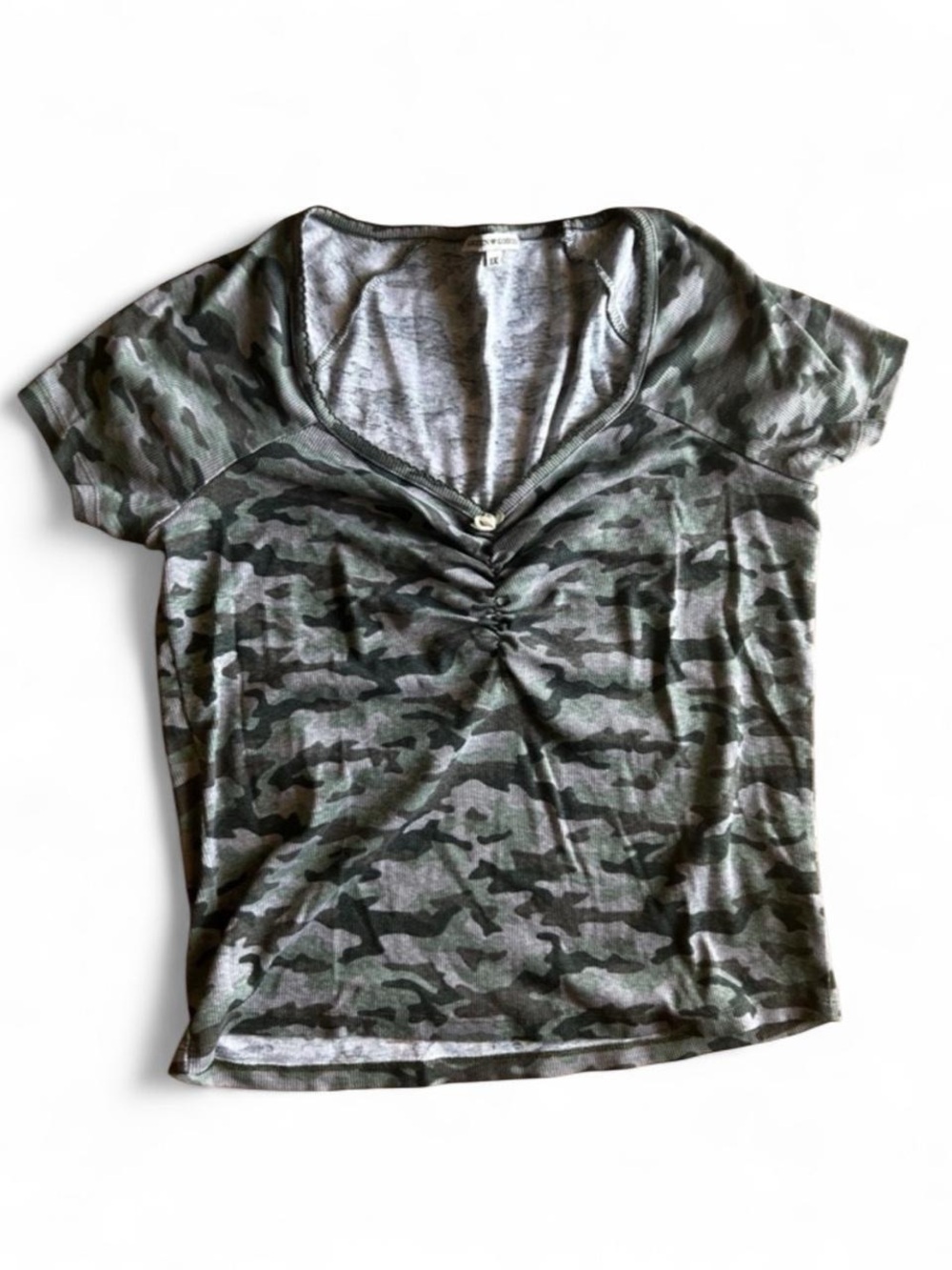 Camo Floral Ruched T-Shirt- 1X Midsize